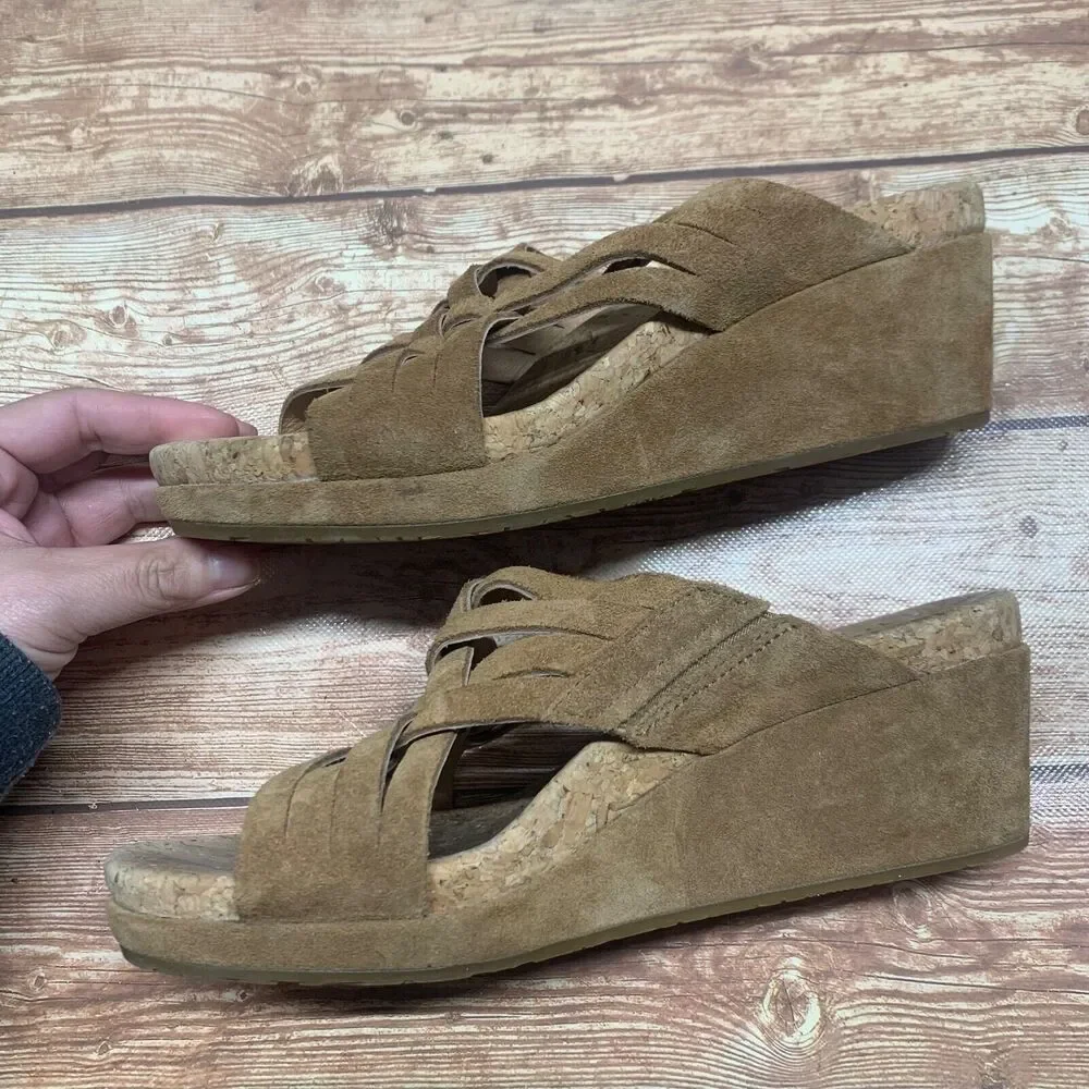 UGG‎ AUSTRALIA Women’s 7 Lilah Chestnut Brown Suede Wedge Slide Sandals 1019976